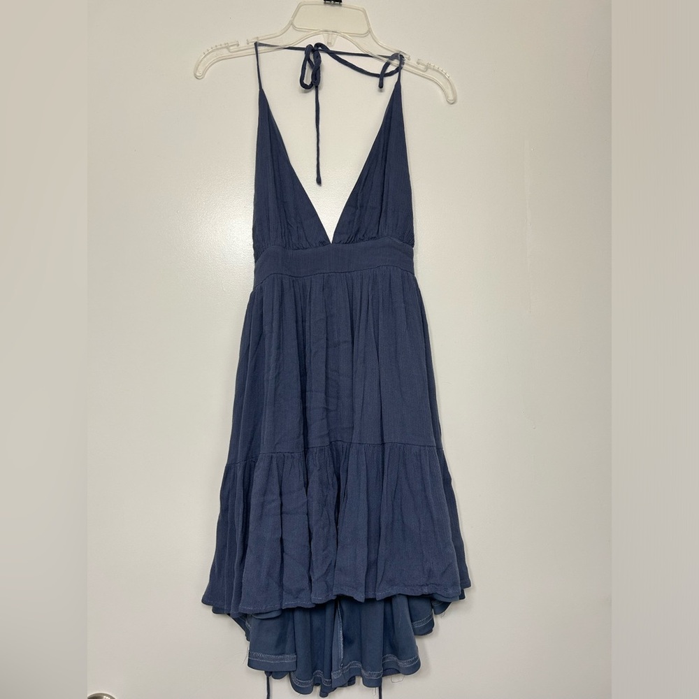 Windsor Blue Open Back Flowy Dress with Tie-able Staps!